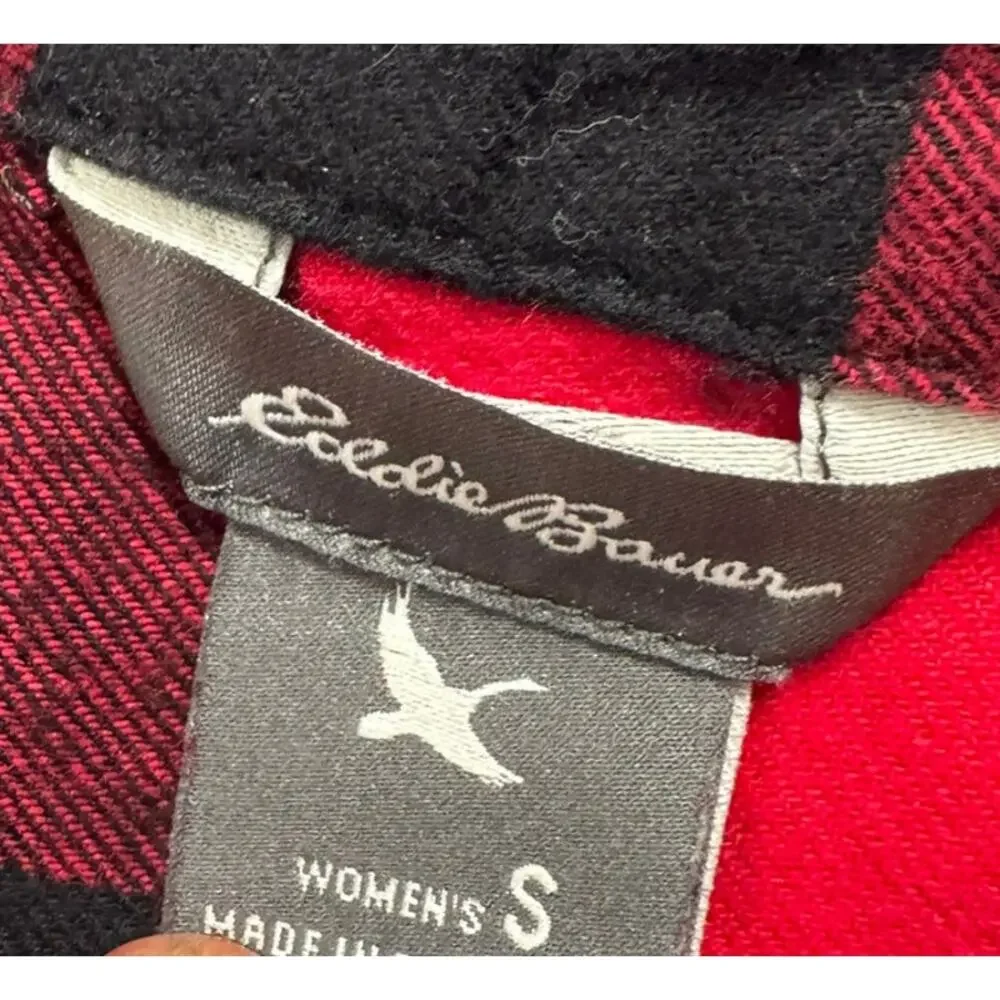 Eddie Bauer Womens Small Red Black Buffalo Plaid Button Front Cotton Shirt - Picture 2 of 10